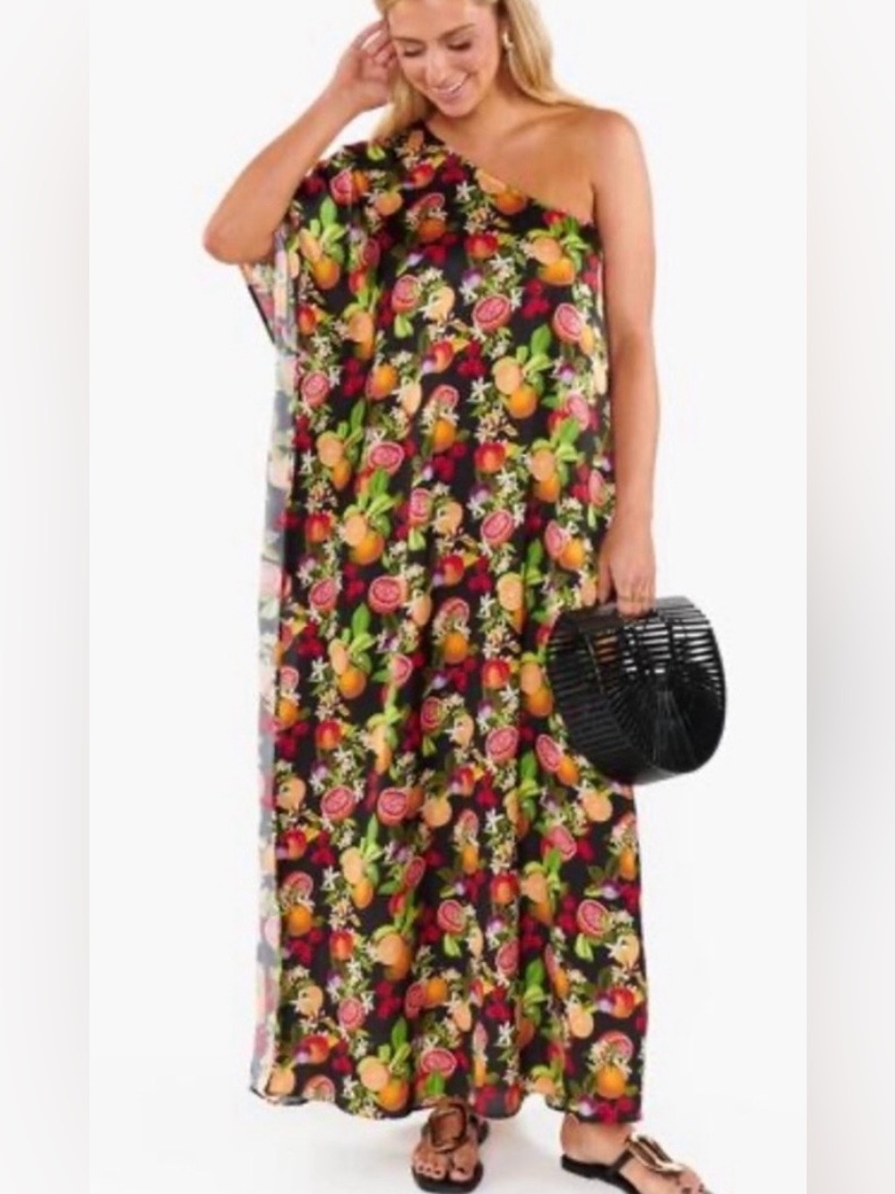 Show me your mumu NWT tropez one shoulder fruit print maxi dress tropical sz m